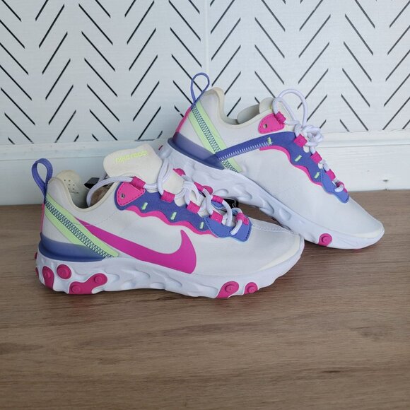 ⭐Nike  React Element 55 Womens Athletic Running Shoes Sz 5 White Pink BQ2728-104 - Picture 2 of 9